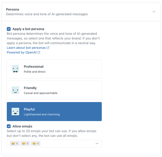 Zendesk bot persona selection
