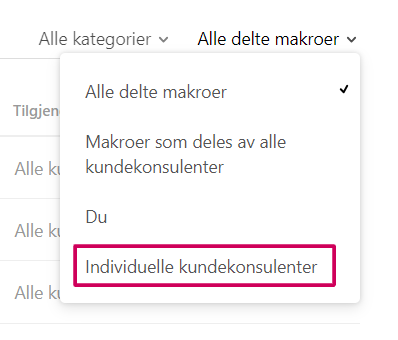 Se alle private makroer i Zendesk