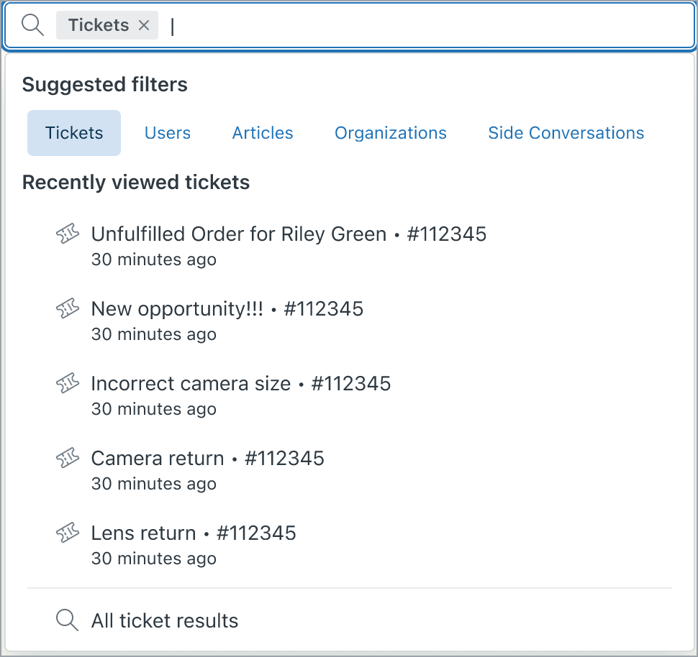 search menu filters in Zendesk
